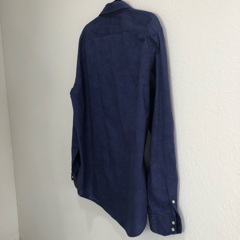 THOMAS DEAN long sleeve shirt button front purple/blue leaf print - Picture 8 of 11